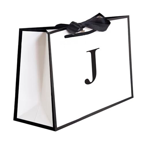 QLSKO Initial Gift Bag with Bow Ribbon Personalized Horizontal Paper Bag Monogrammed Birthday Gifts for Women Men JSmall - Image 2