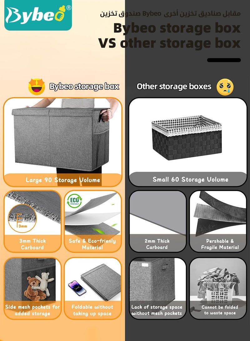 بيبو صندوق تخزين ألعاب كبير، صناديق تخزين قابلة للطي، منظم تخزين ألعاب للأطفال، الأولاد والبنات، سلة تخزين ألعاب بصندوق مع مقبض متين لغرفة الأطفال، غرفة المعيشة، غرفة اللعب، وغرفة النوم، باللون الرمادي - Image 2