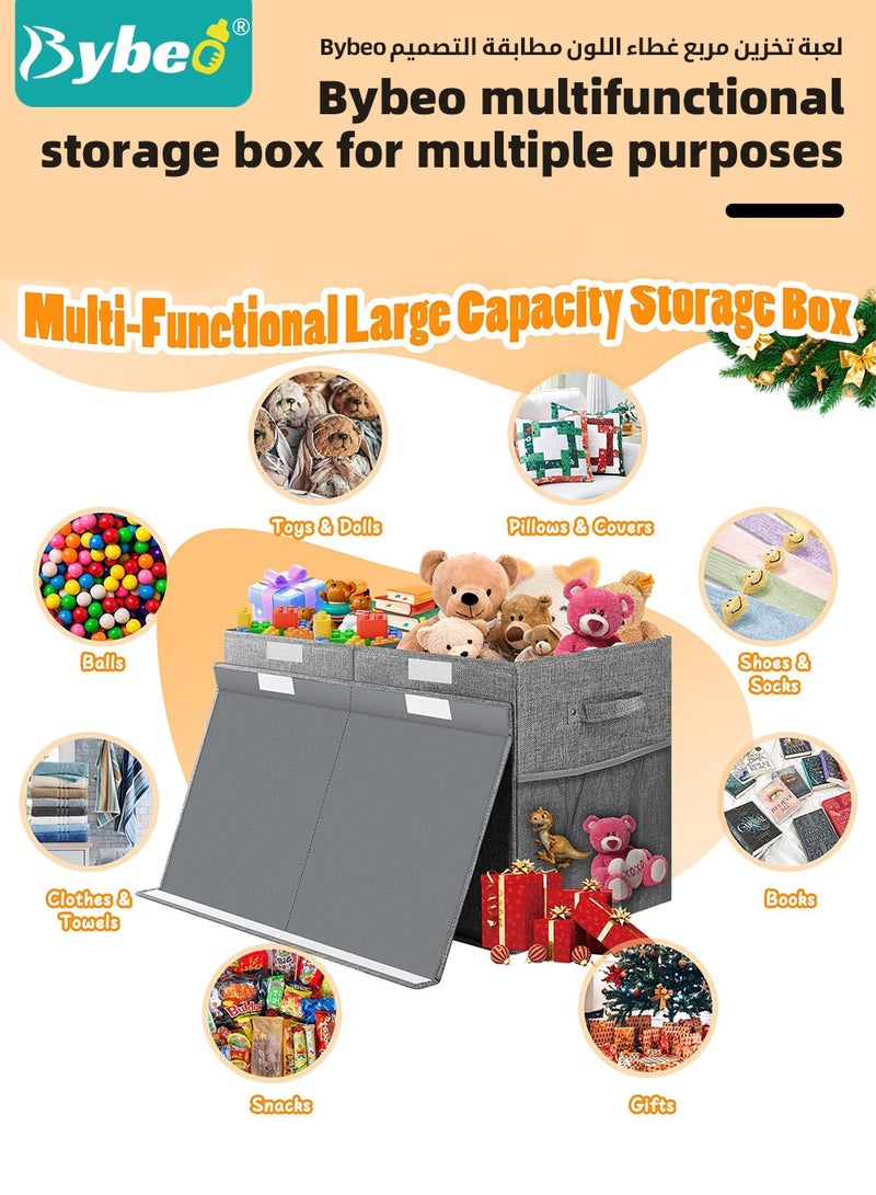 بيبو صندوق تخزين ألعاب كبير، صناديق تخزين قابلة للطي، منظم تخزين ألعاب للأطفال، الأولاد والبنات، سلة تخزين ألعاب بصندوق مع مقبض متين لغرفة الأطفال، غرفة المعيشة، غرفة اللعب، وغرفة النوم، باللون الرمادي - Image 3