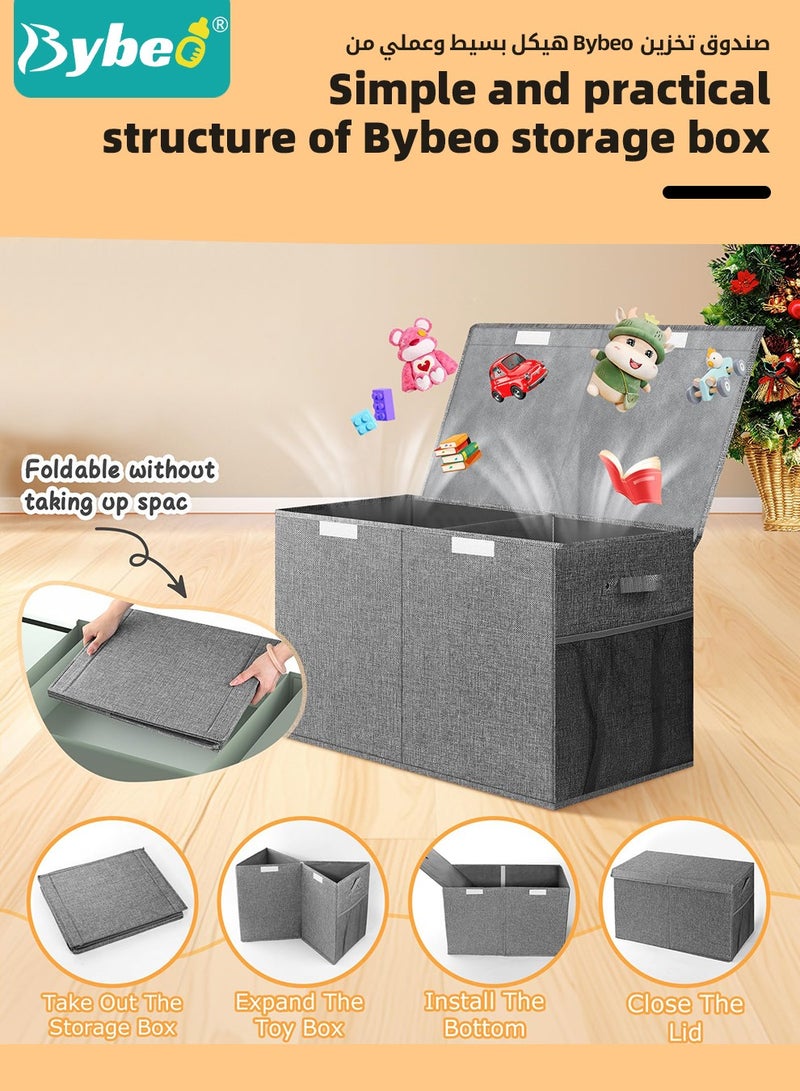 بيبو صندوق تخزين ألعاب كبير، صناديق تخزين قابلة للطي، منظم تخزين ألعاب للأطفال، الأولاد والبنات، سلة تخزين ألعاب بصندوق مع مقبض متين لغرفة الأطفال، غرفة المعيشة، غرفة اللعب، وغرفة النوم، باللون الرمادي - Image 5