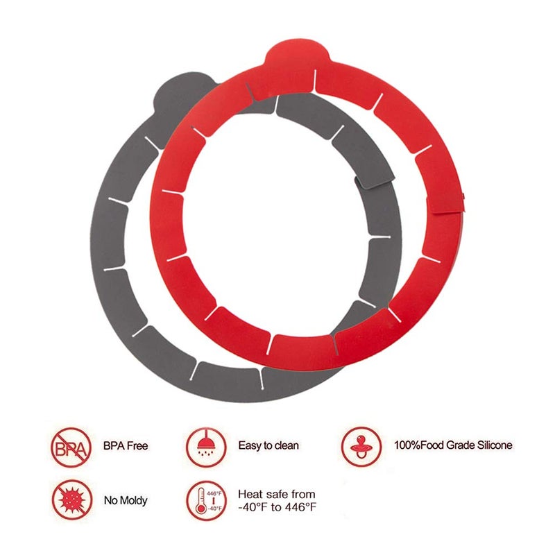 Webake Pie Crust Protector Shield Adjustable Pie Crust Shield Fits 11.5-9 Inch Pie Pan, European Food Grade Silicone Pinch Test Passed, for Baking Party Pie Tart, Pack of 2, Red and Grey - Image 3