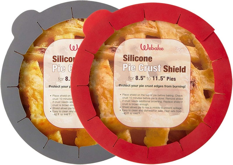 Webake Pie Crust Protector Shield Adjustable Pie Crust Shield Fits 11.5-9 Inch Pie Pan, European Food Grade Silicone Pinch Test Passed, for Baking Party Pie Tart, Pack of 2, Red and Grey - Image 1