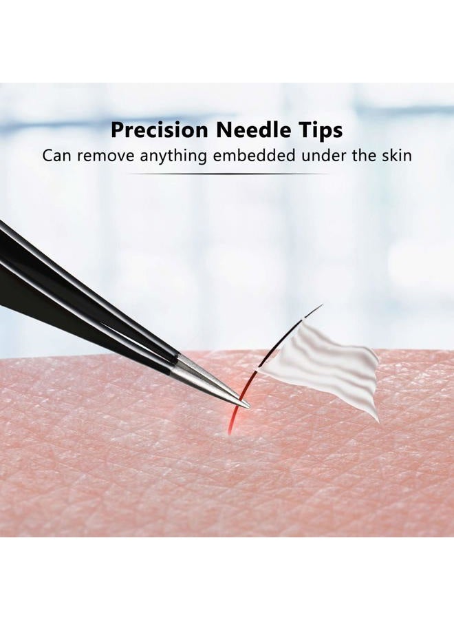 Mudder 3 Pieces Tweezers for Ingrown Hair Stainless Steel Pointed Blackhead Remover Precision Eyebrow and Splinter Removal Tweezers (Black) - Image 2