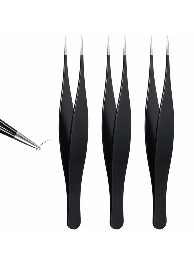 Mudder 3 Pieces Tweezers for Ingrown Hair Stainless Steel Pointed Blackhead Remover Precision Eyebrow and Splinter Removal Tweezers (Black) - Image 1
