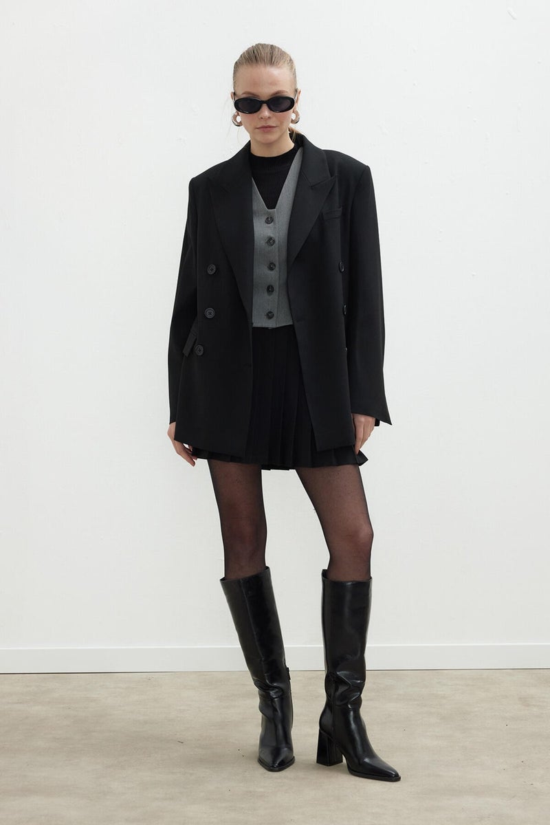 Manuka Oversize Double Breasted Blazer Jacket Black  - Image 3