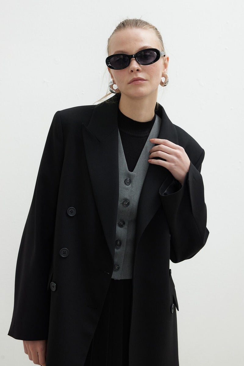 Manuka Oversize Double Breasted Blazer Jacket Black  - Image 2