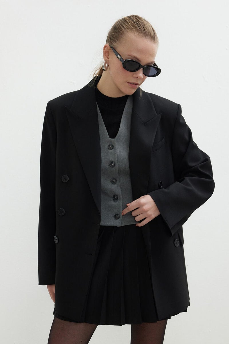 Manuka Oversize Double Breasted Blazer Jacket Black  - Image 5
