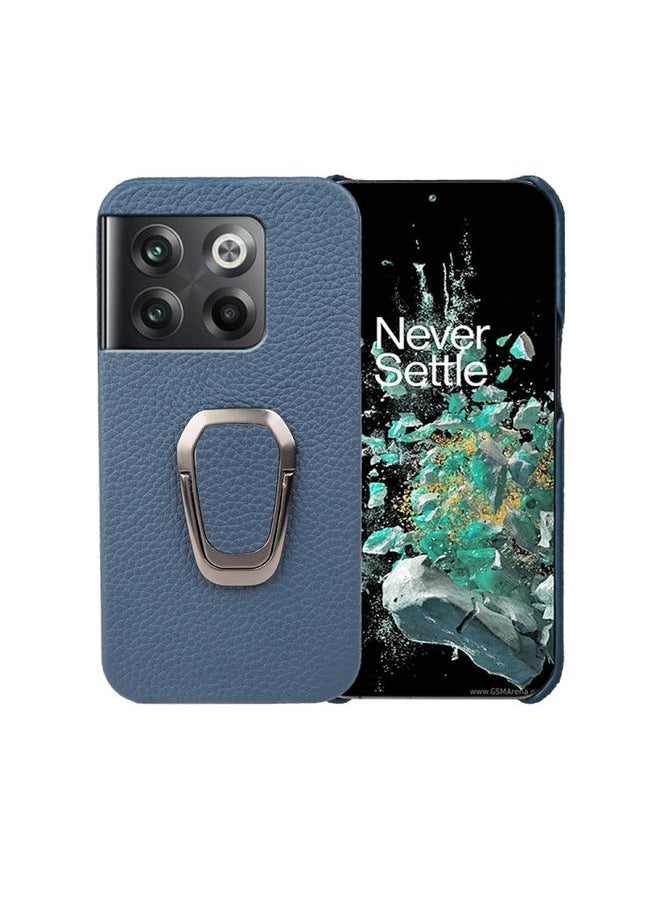 HuHa - Case Cover For For OnePlus Ace Pro / 11T Ring Holder Litchi Texture Genuine Leather Phone Case(Blue) - Image 1