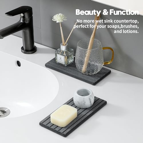 Razborci 2PCS Diatomite Quick Stone Drying Tray Mat For Bathroom & Kitchen Counter, Instant Dry Water Absorbent Drink Bar Coaster,Vanity Sink Caddy Organizer,Dish Soap Sponge Holder, Dark Gray,8"x3.8" - Image 2