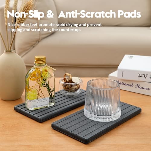 Razborci 2PCS Diatomite Quick Stone Drying Tray Mat For Bathroom & Kitchen Counter, Instant Dry Water Absorbent Drink Bar Coaster,Vanity Sink Caddy Organizer,Dish Soap Sponge Holder, Dark Gray,8"x3.8" - Image 5