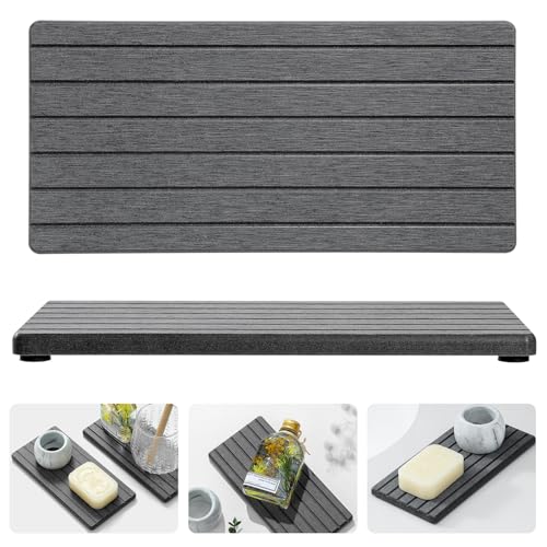 Razborci 2PCS Diatomite Quick Stone Drying Tray Mat For Bathroom & Kitchen Counter, Instant Dry Water Absorbent Drink Bar Coaster,Vanity Sink Caddy Organizer,Dish Soap Sponge Holder, Dark Gray,8"x3.8" - Image 1