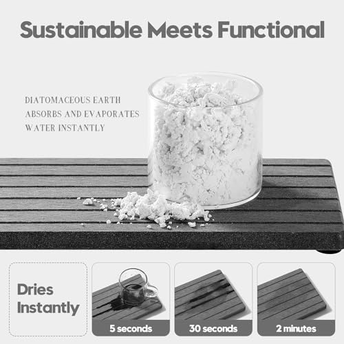 Razborci 2PCS Diatomite Quick Stone Drying Tray Mat For Bathroom & Kitchen Counter, Instant Dry Water Absorbent Drink Bar Coaster,Vanity Sink Caddy Organizer,Dish Soap Sponge Holder, Dark Gray,8"x3.8" - Image 4
