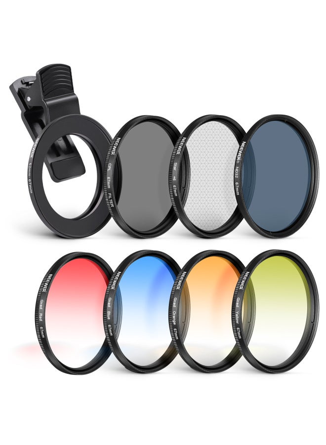 NEEWER/newer Mobile Phone Filter Light Mirror Red Orange Yellow Blue Gradient Filter Star-shaped Starlight Filter Photography-Color:52mm Mobile Phone Filter 7-piece Set  - Image 1