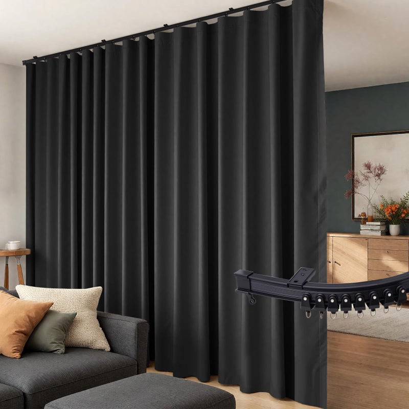 Room Divider Curtains Flexible Ceiling Tracks Set Curtain Track Ceiling Mount Blackout Curtain for Living Room Bedroom Ceiling Curtain Rod Privacy Dividers Panels W120 x H84 Black Drape Black Rail