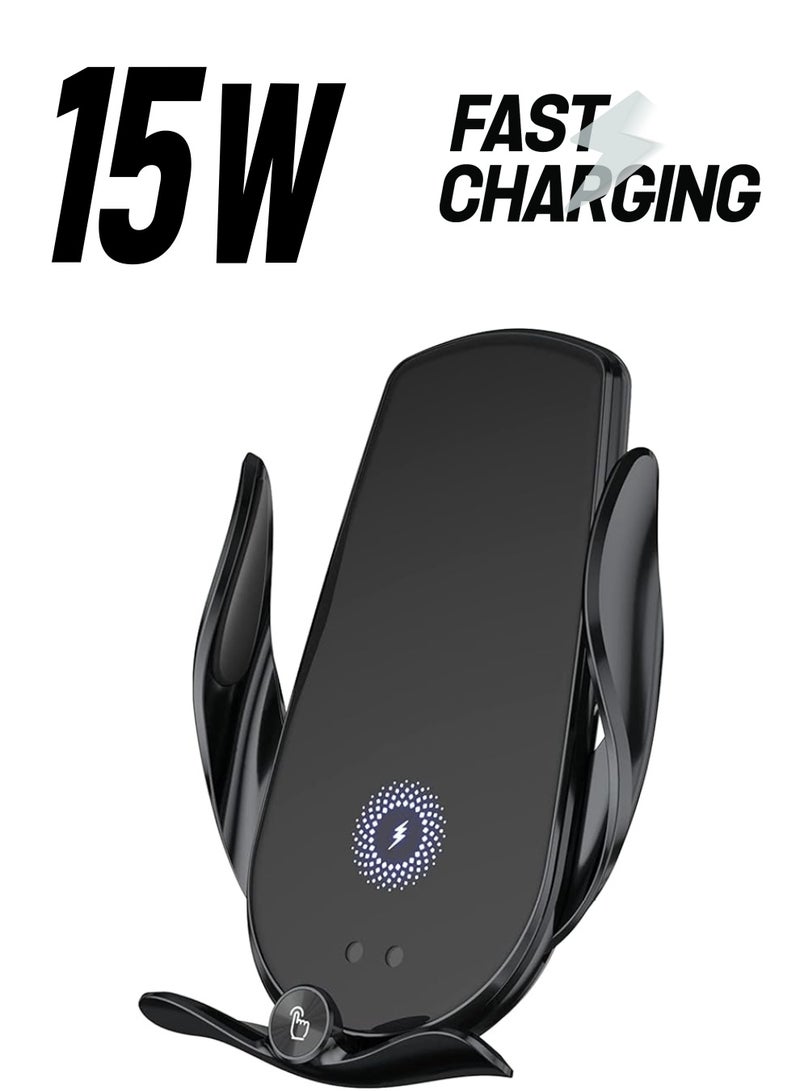 SKY-TOUCH Car Phone Holder With Wireless Car Charger，Charging Car Phone Mount,Magic Clip Car Mobile Phone Wireless Charger Infrared Induction Bracket Smart Navigation Car Bracket Charger Black - Image 1