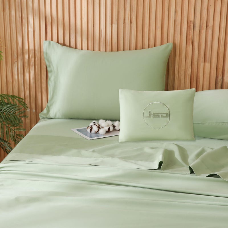 جي اس دي طقم ملاءات سرير كوين من القطن الخالص 100% من JSD، لون أخضر زيتوني، نسيج ساتان 300 خيط، ناعم، يسمح بمرور الهواء، مقاوم للتجاعيد، جيب عميق - Image 1