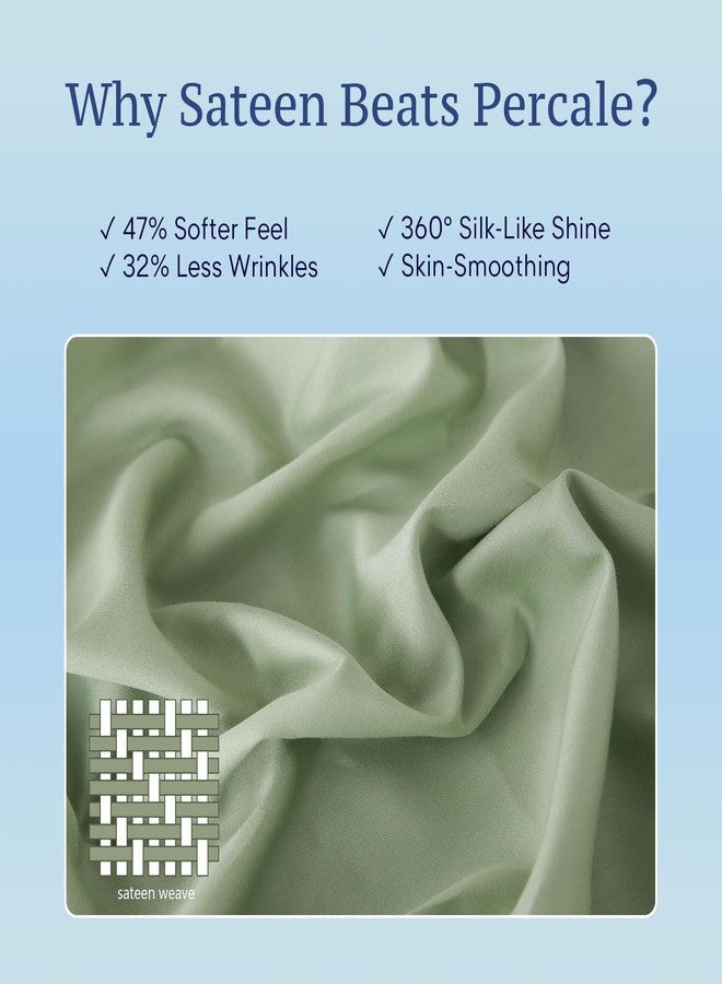 جي اس دي طقم ملاءات سرير كوين من القطن الخالص 100% من JSD، لون أخضر زيتوني، نسيج ساتان 300 خيط، ناعم، يسمح بمرور الهواء، مقاوم للتجاعيد، جيب عميق - Image 5