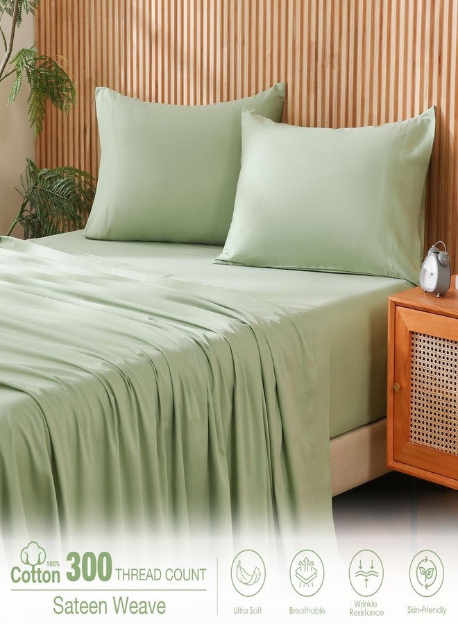 جي اس دي طقم ملاءات سرير كوين من القطن الخالص 100% من JSD، لون أخضر زيتوني، نسيج ساتان 300 خيط، ناعم، يسمح بمرور الهواء، مقاوم للتجاعيد، جيب عميق - Image 3