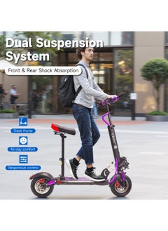 Crony V10 Big LCD Display 1200W Motor E-Scooter, 48V 12AH Battery, 28–42 MRH Max Speed, 20-40KM Range, 10” Off-Road Rubber Tires, Dual Disc Brakes, Front & Rear Suspension, Foldable Aluminum Frame, Triple LED Headlights, LED Base Lighting, Electric Scooter for Adults/Teens with Seat, Heavy Duty 265 lbs Load Capacity, Fast Urban Commuter E-Skateboard for Teens and Adults, Long Range, E-bike with Solid Tires and Easy Folding Design, Fast Urban Commuter Motorized Scooter,Perfect Scooter for Outdoor Adventures, Purple  - Image 5