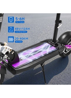 Crony V10 Big LCD Display 1200W Motor E-Scooter, 48V 12AH Battery, 28–42 MRH Max Speed, 20-40KM Range, 10” Off-Road Rubber Tires, Dual Disc Brakes, Front & Rear Suspension, Foldable Aluminum Frame, Triple LED Headlights, LED Base Lighting, Electric Scooter for Adults/Teens with Seat, Heavy Duty 265 lbs Load Capacity, Fast Urban Commuter E-Skateboard for Teens and Adults, Long Range, E-bike with Solid Tires and Easy Folding Design, Fast Urban Commuter Motorized Scooter,Perfect Scooter for Outdoor Adventures, Purple  - Image 4