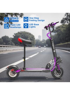 Crony V10 Big LCD Display 1200W Motor E-Scooter, 48V 12AH Battery, 28–42 MRH Max Speed, 20-40KM Range, 10” Off-Road Rubber Tires, Dual Disc Brakes, Front & Rear Suspension, Foldable Aluminum Frame, Triple LED Headlights, LED Base Lighting, Electric Scooter for Adults/Teens with Seat, Heavy Duty 265 lbs Load Capacity, Fast Urban Commuter E-Skateboard for Teens and Adults, Long Range, E-bike with Solid Tires and Easy Folding Design, Fast Urban Commuter Motorized Scooter,Perfect Scooter for Outdoor Adventures, Purple  - Image 3