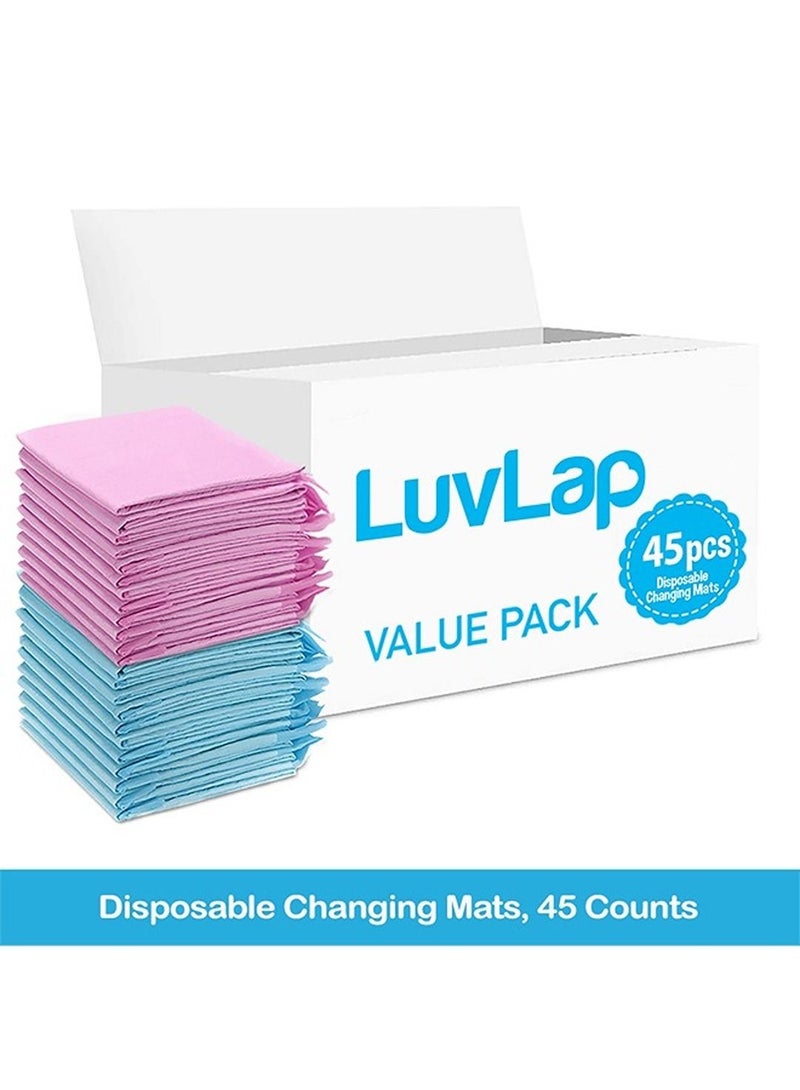 Luvlap Disposable Changing Mats, 45 Counts, Soft Waterproof Mat, Portable Leak Proof Changing Mat, New Mom Leak-Proof Under pad, Mattress Table Protector Pad - Image 2