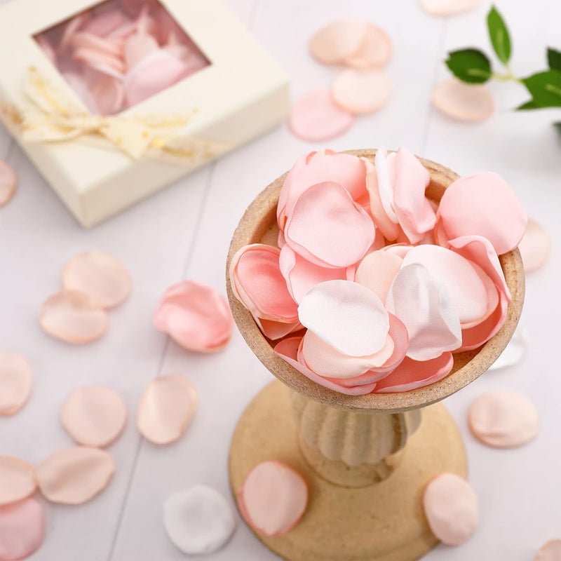 Whaline 300Pcs Silk Rose Petals with Box Blush Champagne Pink White Artificial Flower Petals for Bridal Shower Wedding Aisle Table Centerpieces Reception Tables Romantic Night Decoration - Image 5