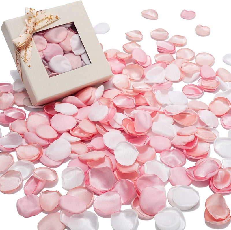 Whaline 300Pcs Silk Rose Petals with Box Blush Champagne Pink White Artificial Flower Petals for Bridal Shower Wedding Aisle Table Centerpieces Reception Tables Romantic Night Decoration - Image 1