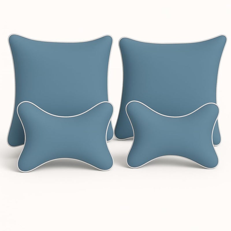 Car Neck Rest Cushions and Pillow Combo(Blue,Pack of 4)