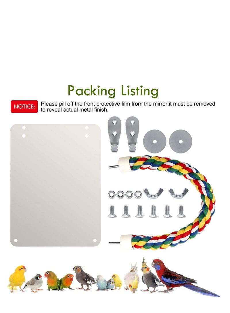 Generic Bird mirror, acrylic, cotton rope, standing stick, pole, bird, toy, bird supplies, utensils, puzzle parrot, nibble toy  - Image 3