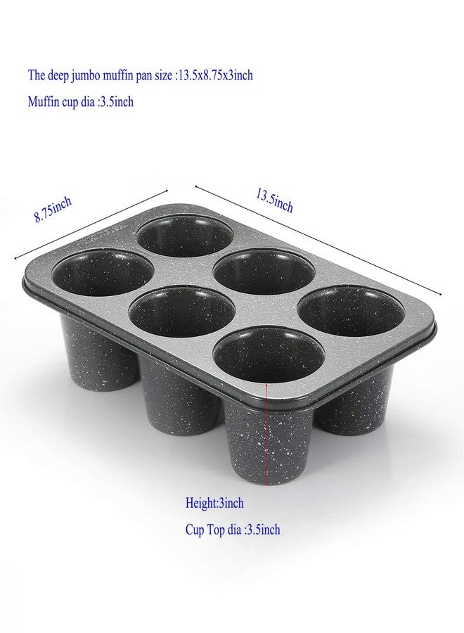 Monfish 2pcs Jumbo Deep Muffin Pan - 6-Cavity Baking Tray, 3.5x3 Inch Cups - Carbon Steel - Black Granite Stone Finish - Extra Large Cupcake Tins for Baking (2 deep muffin) - Image 4