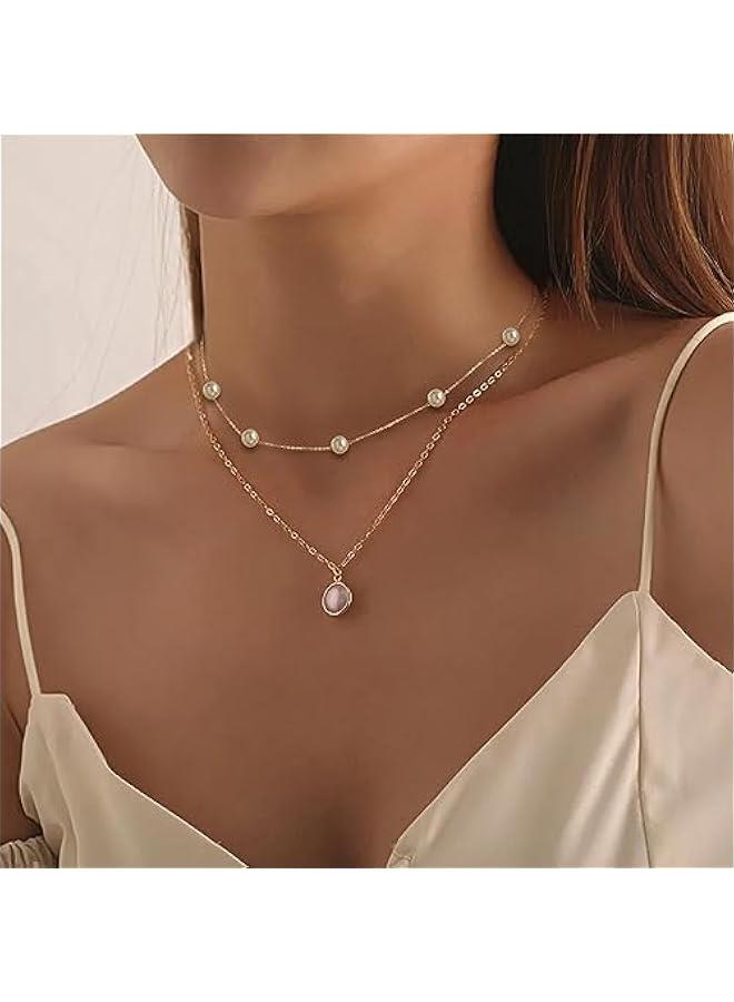 Arabest Gold Pearl Necklace, 6 MM Pearl Choker Necklace 15'' Pearl Necklaces for Women Dainty Choker Pearl Strands Jewelry Wedding Bride Bridesmaid Gifts Wedding Birthday Summer Beach Accessories - Image 2