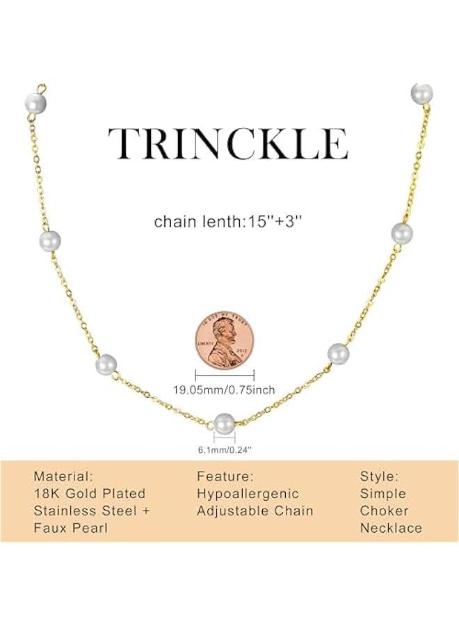 Arabest Gold Pearl Necklace, 6 MM Pearl Choker Necklace 15'' Pearl Necklaces for Women Dainty Choker Pearl Strands Jewelry Wedding Bride Bridesmaid Gifts Wedding Birthday Summer Beach Accessories - Image 4