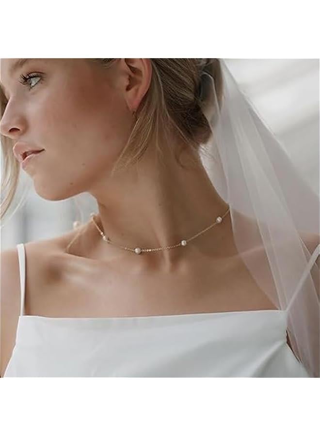 Arabest Gold Pearl Necklace, 6 MM Pearl Choker Necklace 15'' Pearl Necklaces for Women Dainty Choker Pearl Strands Jewelry Wedding Bride Bridesmaid Gifts Wedding Birthday Summer Beach Accessories - Image 5