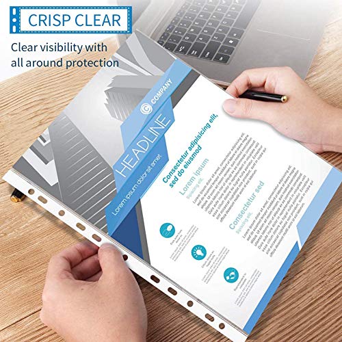 WHNOATOC 300 Micron Sheet Protectors, Plastic Clear Folder Leafs Document Sleeves, Heavyweight Non-Glare, Reinforced 11-Hole, Acid-Free, Archival Safe for Documents and Photos (A-4 Size) (Pack of 75) - Image 3