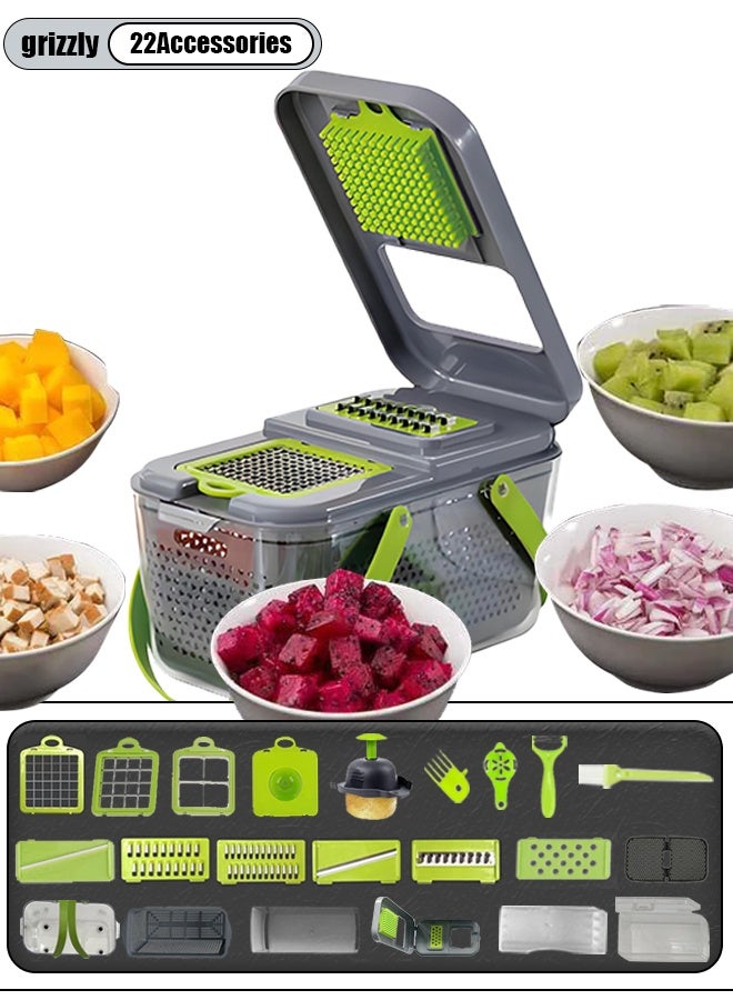 Multifunctional 22-in-1 food cutter, vegetable cutter, professional onion cutter, kitchen vegetable slicer cutter, vegetable cutter grater, carrot and garlic cutter and container  - Image 1