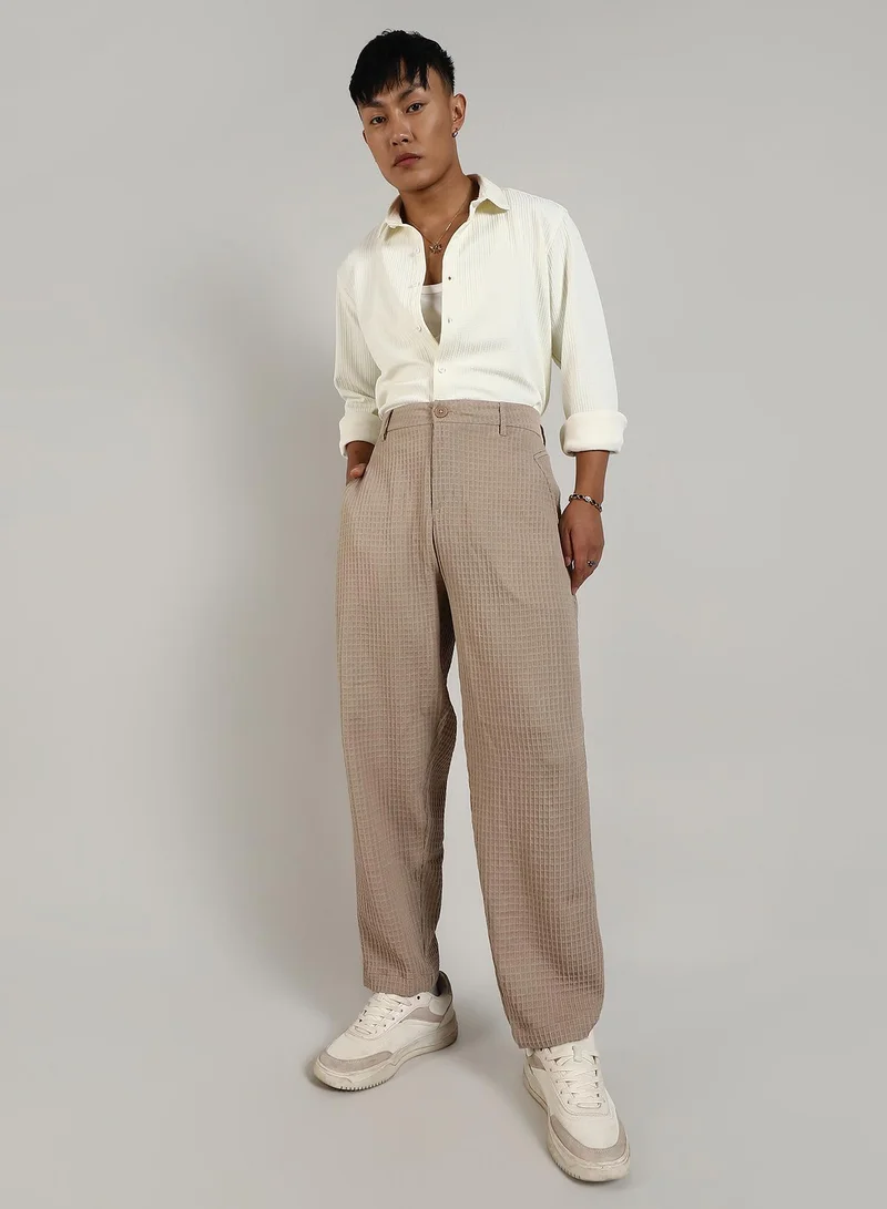 Campus Sutra  Lightweight - Textured Graph Check Trousers for Men | Best Price UAE