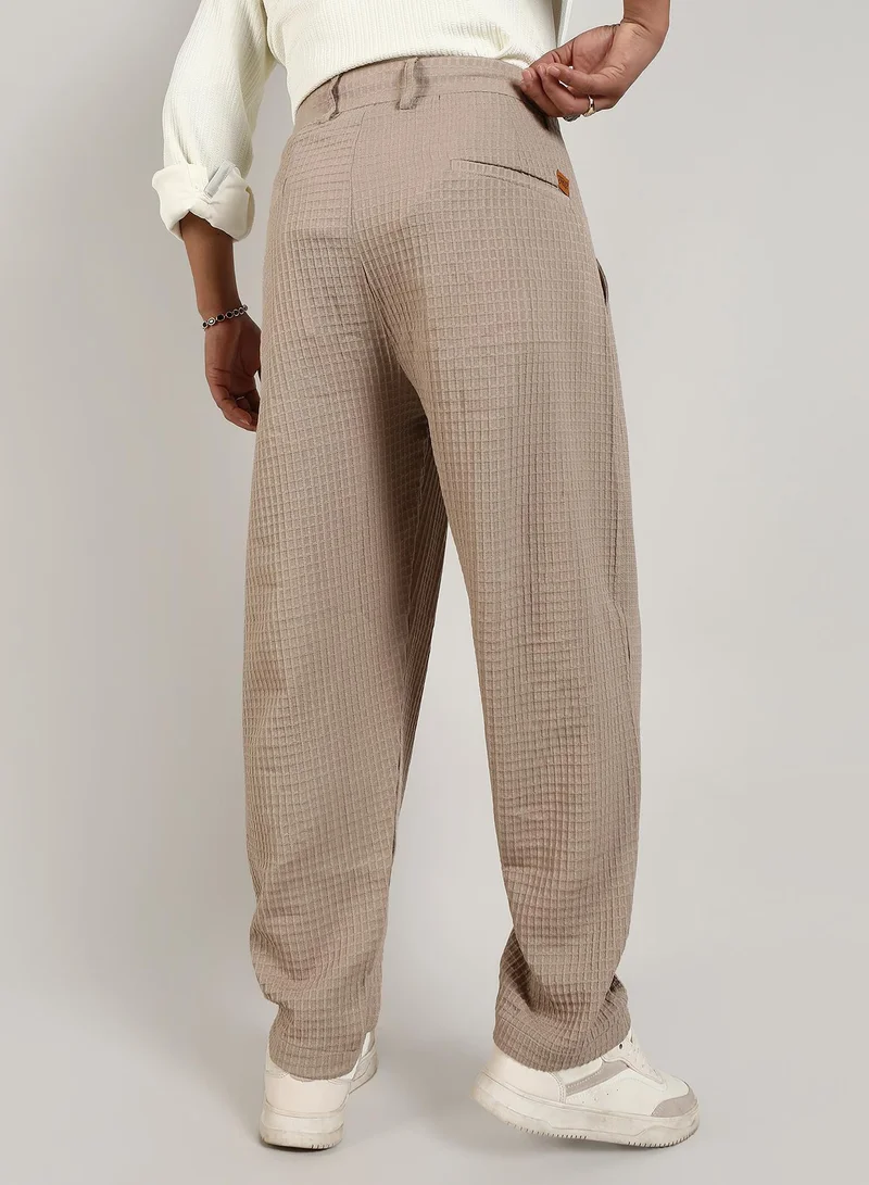 Campus Sutra  Lightweight - Textured Graph Check Trousers for Men | Best Price UAE