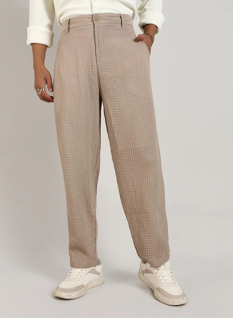 Campus Sutra  Lightweight - Textured Graph Check Trousers for Men | Best Price UAE