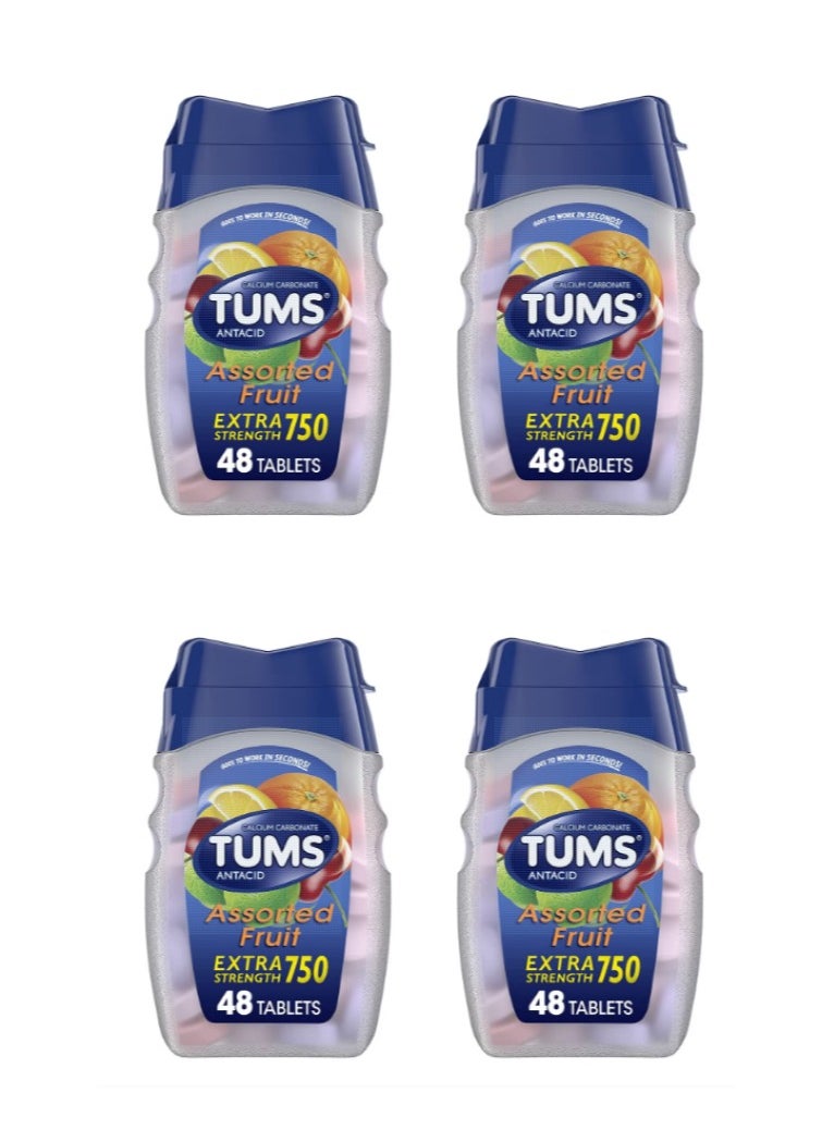TUMS Assorted Fruit Extra Strength 750mg 48 Chewable Tablets 4PCS 