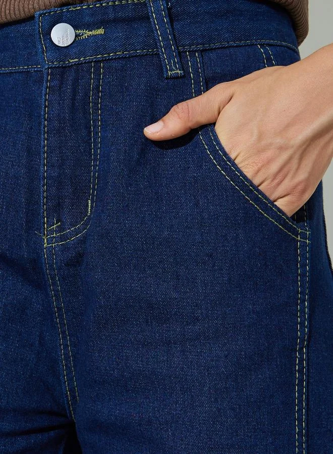 Styli Dark Blue Dark Blue Mid Rise Wide Leg Jeans for Women | Best Price UAE