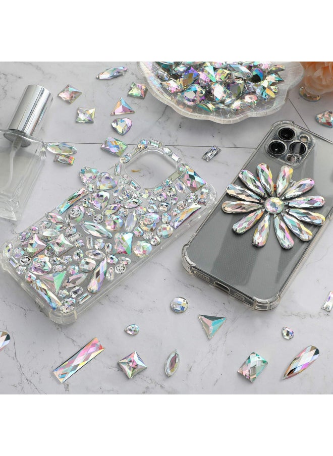 Chuangdi 500 Pieces Sewing Gems Acrylic Sewing Crystal Mixed Shapes Sew On Rhinestones with 2 Holes for Clothes Sewing Beads Decorations (Crystal AB)