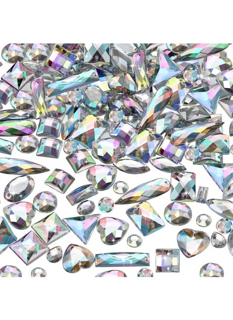 Chuangdi 500 Pieces Sewing Gems Acrylic Sewing Crystal Mixed Shapes Sew On Rhinestones with 2 Holes for Clothes Sewing Beads Decorations (Crystal AB)