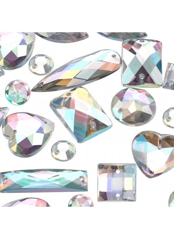 Chuangdi 500 Pieces Sewing Gems Acrylic Sewing Crystal Mixed Shapes Sew On Rhinestones with 2 Holes for Clothes Sewing Beads Decorations (Crystal AB)