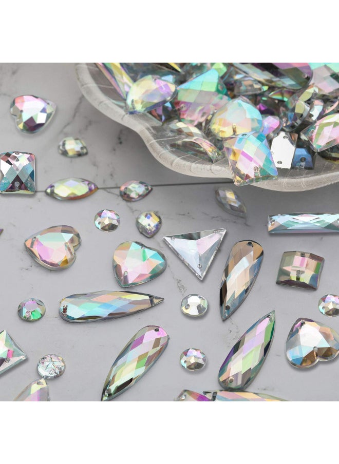 Chuangdi 500 Pieces Sewing Gems Acrylic Sewing Crystal Mixed Shapes Sew On Rhinestones with 2 Holes for Clothes Sewing Beads Decorations (Crystal AB)