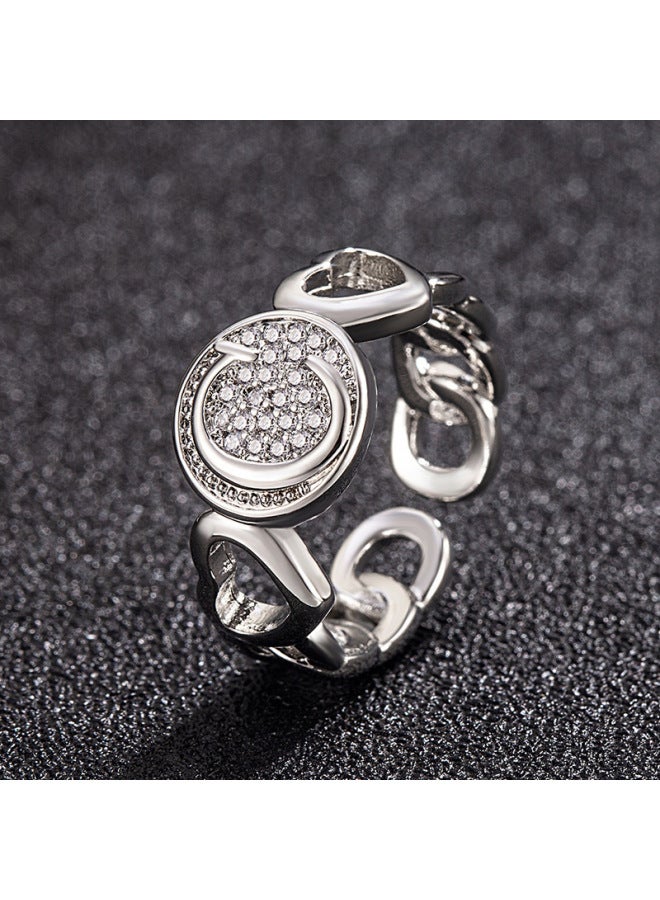 New Light Luxury Copper Inlaid Zircon 18k Real Gold Heart Smooth Letter Adjustable Ring Versatile Personality Ring