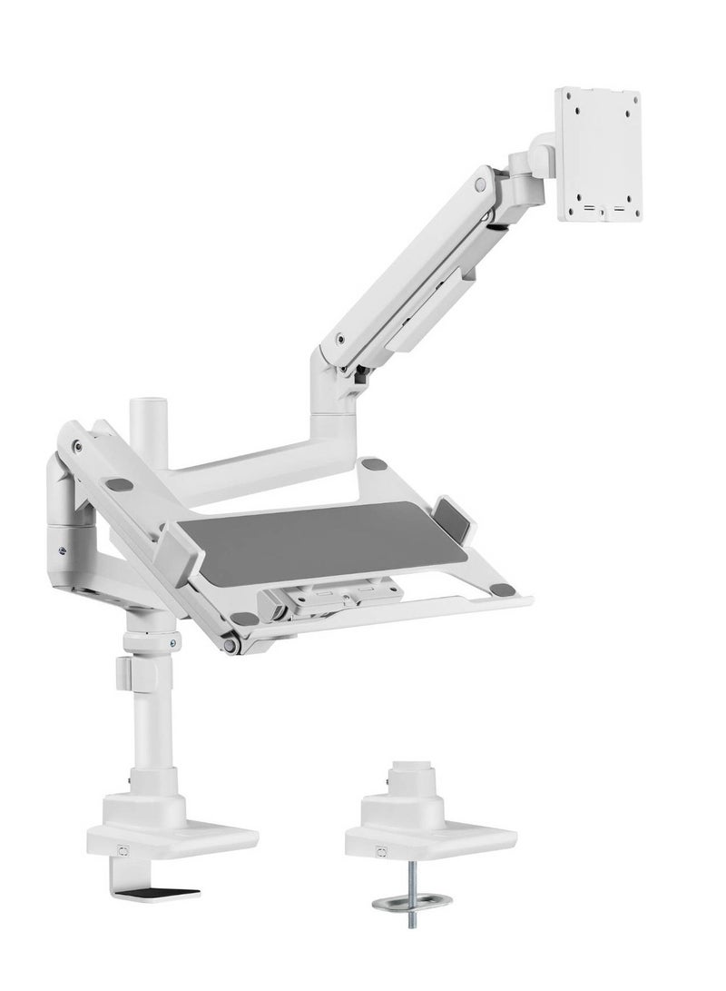 Newstar 91-LDT69C024PML Heavy-Duty Monitor Arm with Laptop Holder, 17"-49" Fit Screen Size, 20kg Weight Capacity (Per Screen), 9kg Max Laptop Weight, VESA Compatible, White | 91-LDT69C024PML - Image 1