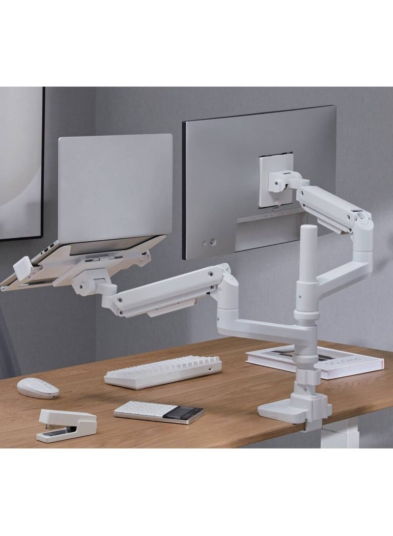 Newstar 91-LDT69C024PML Heavy-Duty Monitor Arm with Laptop Holder, 17"-49" Fit Screen Size, 20kg Weight Capacity (Per Screen), 9kg Max Laptop Weight, VESA Compatible, White | 91-LDT69C024PML - Image 2