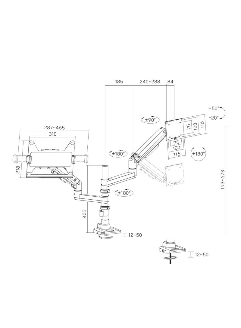 Newstar 91-LDT69C024PML Heavy-Duty Monitor Arm with Laptop Holder, 17"-49" Fit Screen Size, 20kg Weight Capacity (Per Screen), 9kg Max Laptop Weight, VESA Compatible, White | 91-LDT69C024PML - Image 5