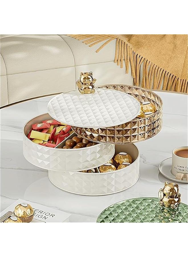 هوكور صينية تقديم الوجبات الخفيفة من بايبي مجموعة حاويات الحلوى والمكسرات فاكهة دوارة ثلاث طبقات لغرفة المعيشة صندوق حلوى الفاكهة والوجبات جافة بلاستيك ذهبي - Image 1